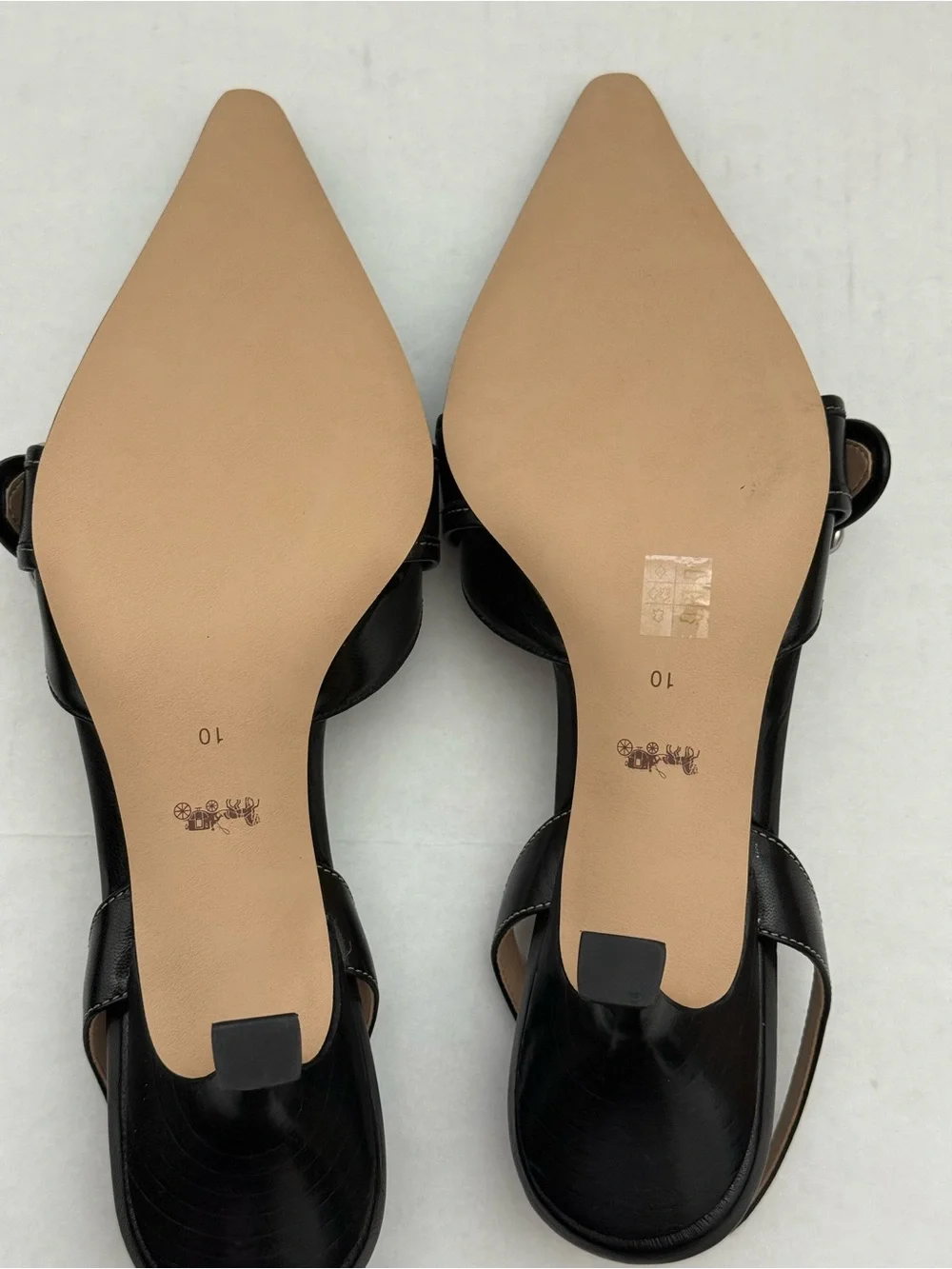 Coach Margot Black Leather Slingback Pump with Silver Buckle Size 10